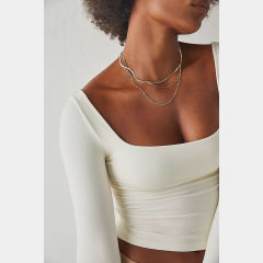 White Square Neck Long Sleeve Crop Tops