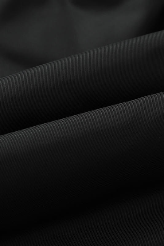 Black Plush Linen Zip Up Hooded Puffer Coat