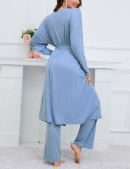 Blue 3pcs Cardigan, Vest and Wide Leg Pant Lounge Set