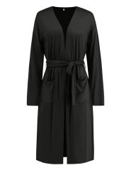 Black 3pcs Cardigan, Vest and Wide Leg Pant Lounge Set