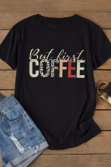 Black But First Coffee Leopard Print Crew Neck T Shirt