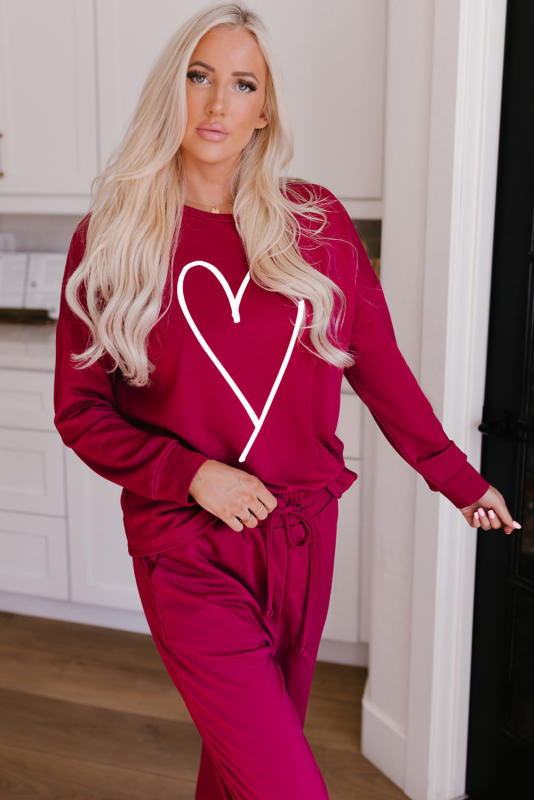 Red Heart Graphic Pullover and Joggers Casual Pants Set