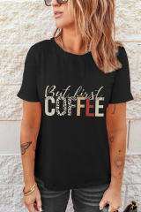 Black But First Coffee Leopard Print Crew Neck T Shirt