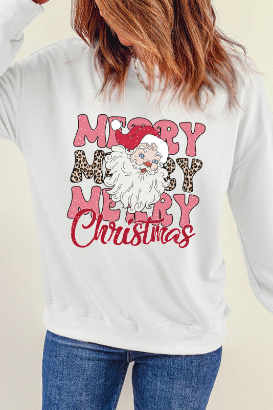 Beige MERRY Christmas Santa Claus Print Crewneck Sweatshirt