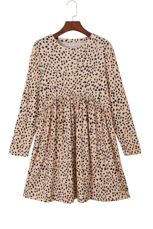 Leopard Long Sleeve Babydoll Dress