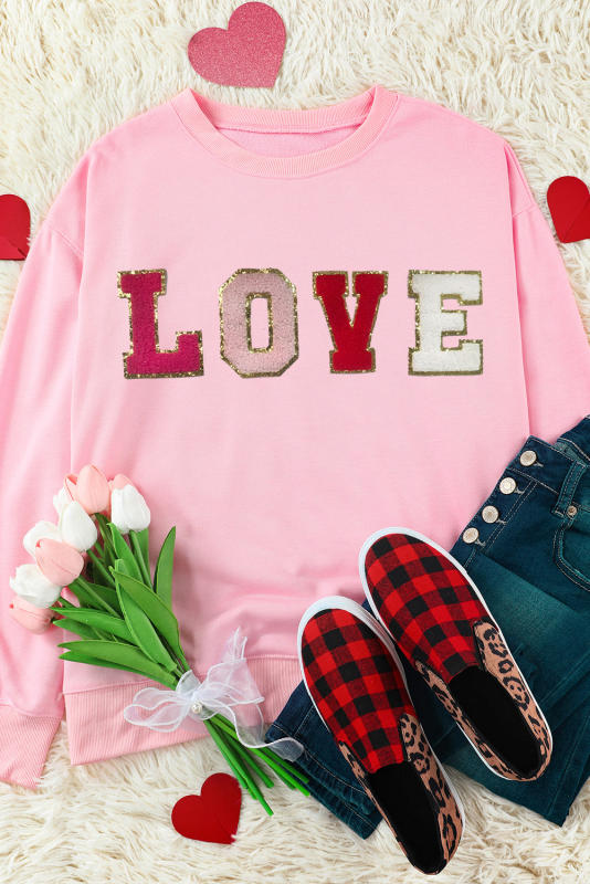 Pink Valentine LOVE Patch Sweatshirt
