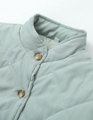Green Stand Neck Button-down Pocket Casual Coat