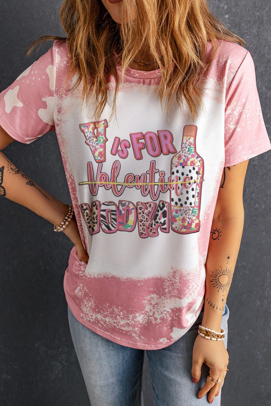 Pink V is for Valentine Vodka Print Tie Dye Print T Shirt