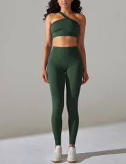 Green Rib Yoga Bra and High Wait Pant Set