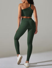 Green Rib Yoga Bra and High Wait Pant Set