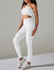White Rib Yoga Bra and High Wait Pant Set