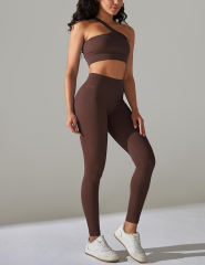 Coffee Rib Yoga Bra and High Wait Pant Set