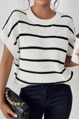 White Stripe Striped Pattern Batwing Sleeve Sweater