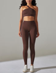 Coffee Rib Yoga Bra and High Wait Pant Set