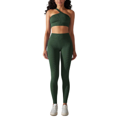 Green Rib Yoga Bra and High Wait Pant Set