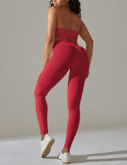 Red Seamless Knit Halter Yoga Bra and Legging Set