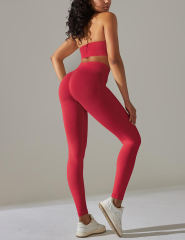 Red Seamless Knit Halter Yoga Bra and Legging Set