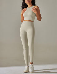Light Gray Tank Yoga Bra and High Waist Pant Set