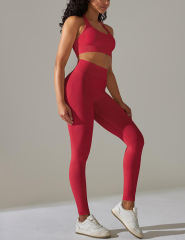 Red Seamless Knit Halter Yoga Bra and Legging Set