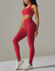 Red Seamless Knit Halter Yoga Bra and Legging Set