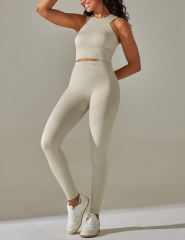 Light Gray Tank Yoga Bra and High Waist Pant Set