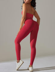 Red Seamless Knit Halter Yoga Bra and Legging Set