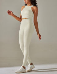 White Tank Yoga Bra and High Waist Pant Set