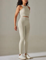 Light Gray Tank Yoga Bra and High Waist Pant Set