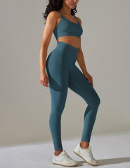 Bllue-green Crisscross Back Yoga Bra and High Waist Legging Set
