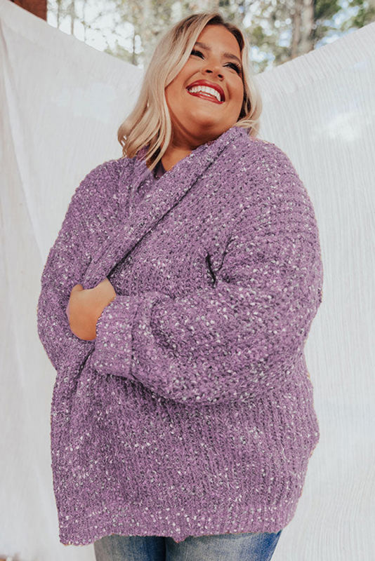 Purple Open Front Knit Plus Size Cozy Cardigan
