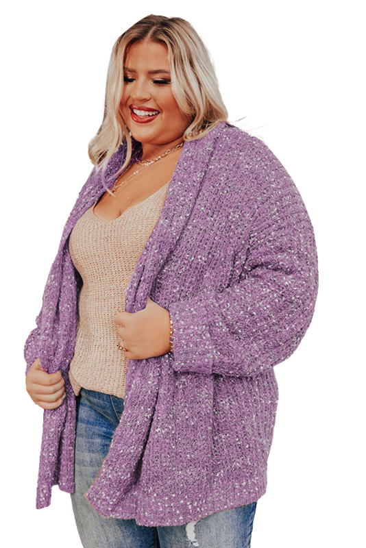 Purple Open Front Knit Plus Size Cozy Cardigan