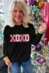 Color Black XOXO Round Neck Casual Sweater