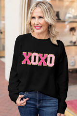 Color Black XOXO Round Neck Casual Sweater