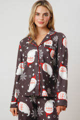 Printed Christmas Santa Claus Print Shirt and Pants Pajama Set