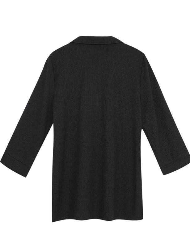 Black 3/4 Sleeve Half Zip Polo Neck Blouse
