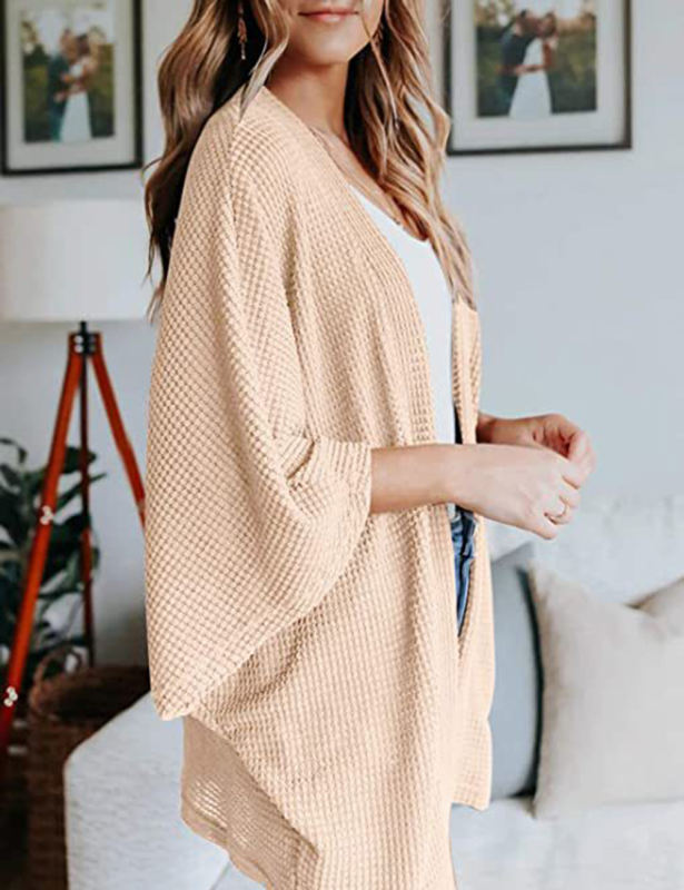 Apricot Waffle Open Front Knit Cardigan Top