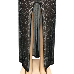 Black Rhinestones Mesh Front Split Maxi Dress