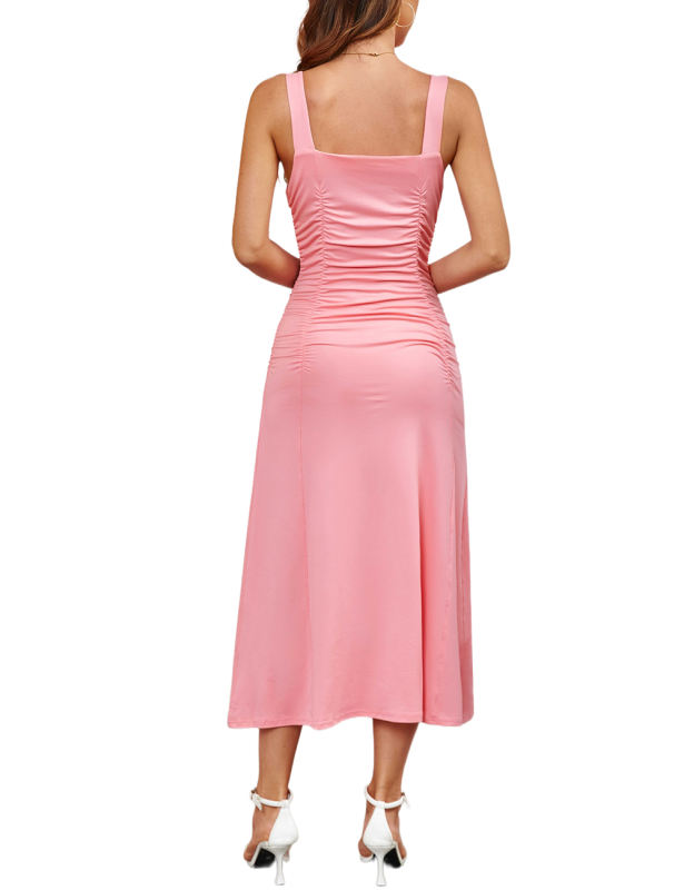 Pink Sleeveless Ruched Bodycon Midi Dress