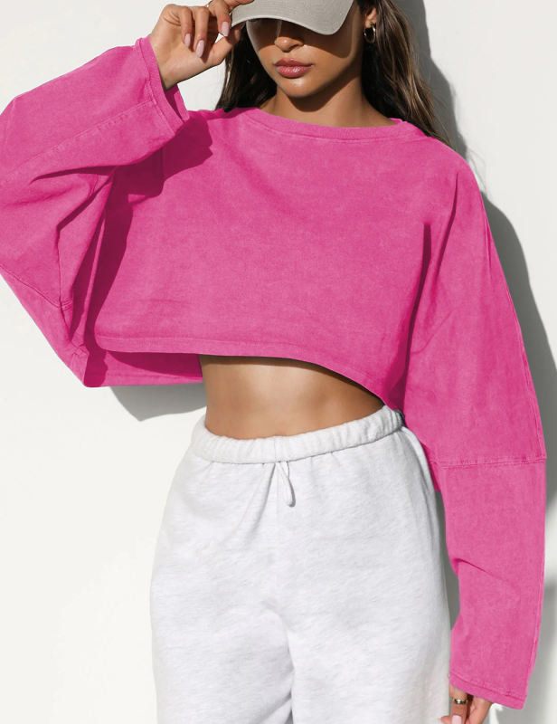 Rosy  Knit Sweatshirt Long Sleeve Crop Top