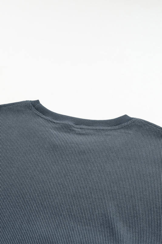 Blue Plus Size Sequin Happy New Year Graphic Corded Sweatshirt