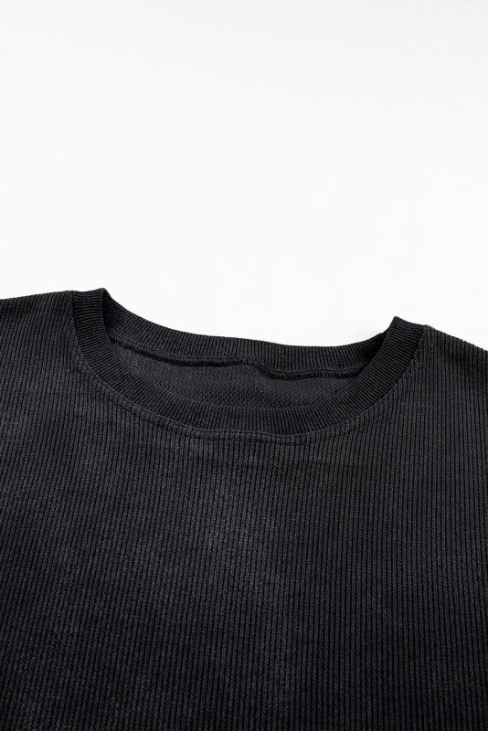 Black Sequin Heart Shaped Corded Crewneck Plus Size Sweatshirt