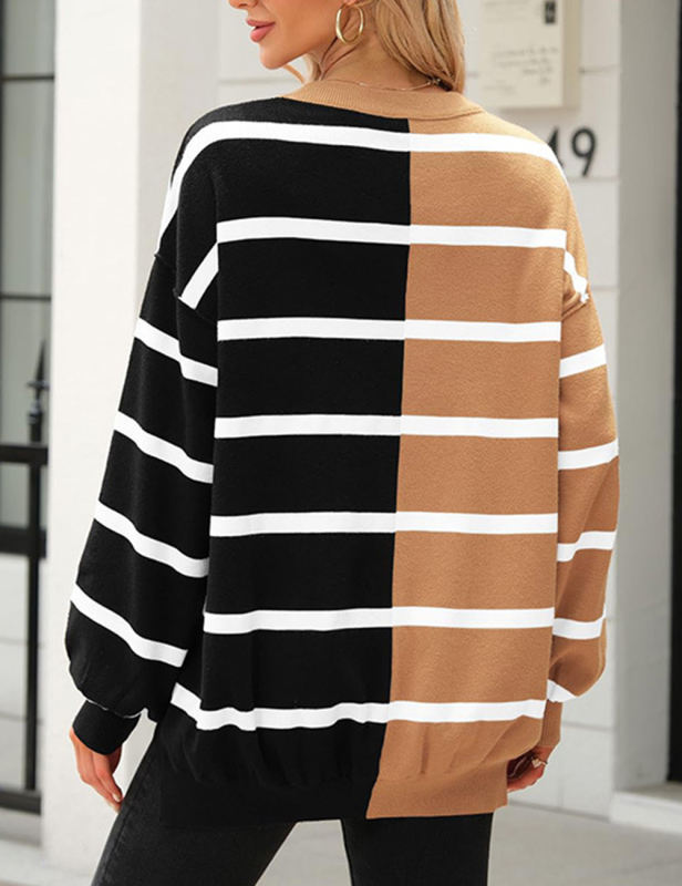 Brown Black Striped Long Sleeve Knit Sweatshirt
