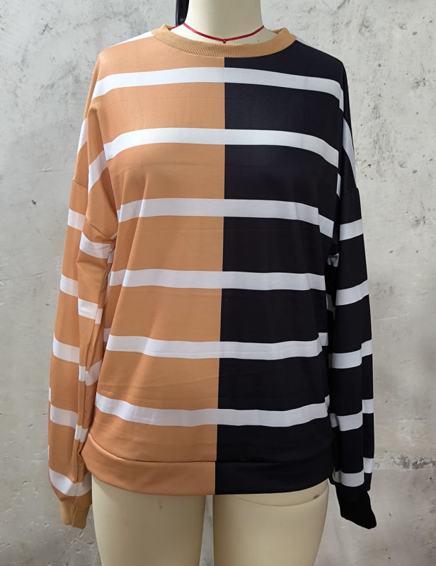Brown Black Striped Long Sleeve Knit Sweatshirt