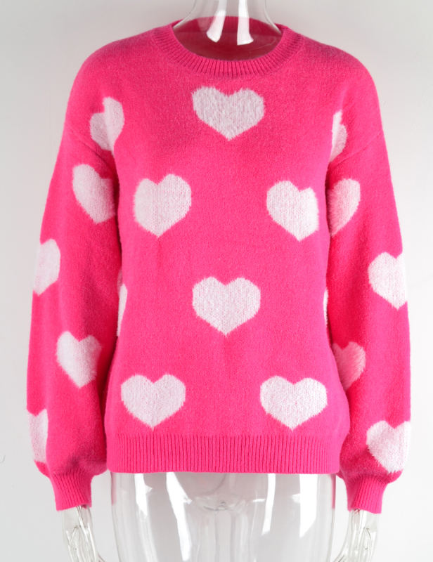 Rosy Hearts Graphic Long Sleeve Valentine Sweater