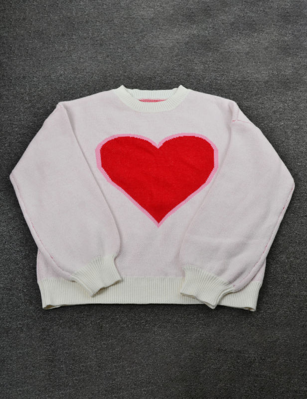 White Heart Graphic Drop Shoulder Valentine Sweater