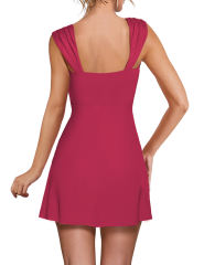 Rose Ruffle Hem Side Split Square Neck Dress