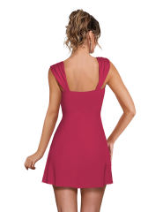 Rose Ruffle Hem Side Split Square Neck Dress