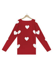 Red V Neck Heart Graphic Knit Sweater