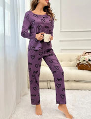 Purple Heart Print Long Sleeve and Pant Lounge Set