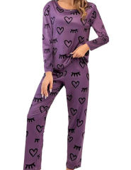 Purple Heart Print Long Sleeve and Pant Lounge Set